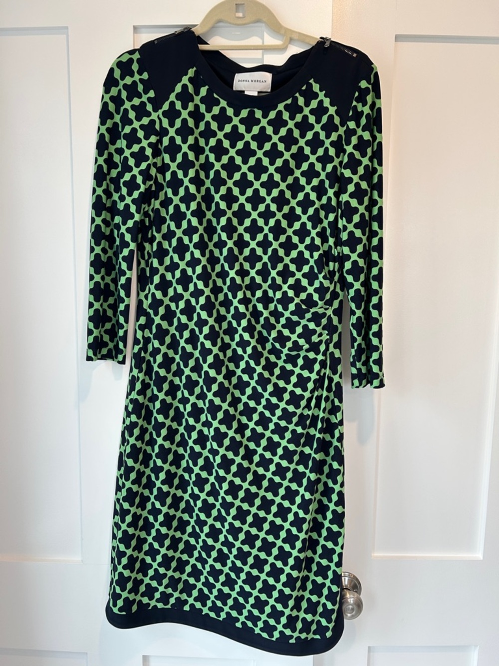 Donna Morgan Navy and Lime Geometric Dress